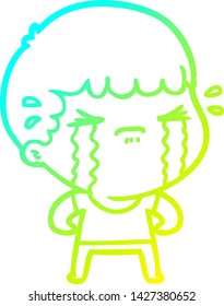 cold gradient line drawing of a cartoon man crying