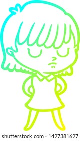 dibujo de línea de gradiente frío de una mujer caricaturista