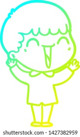 cold gradient line drawing of a cartoon happy man
