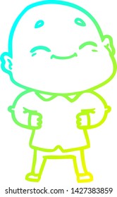 cold gradient line drawing of a cartoon happy bald man