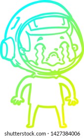 cold gradient line drawing of a cartoon crying astronaut