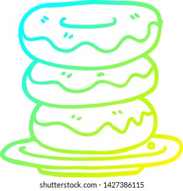 cold gradient line drawing of a cartoon plate of donuts