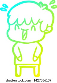 dibujo de una línea de gradiente frío de un niño riéndose de caricatura