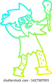 cold gradient line drawing of a cartoon crazy caveman
