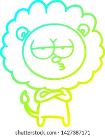cold gradient line drawing of a cartoon bored lion