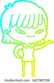 dibujo de línea de gradiente frío de una mujer caricaturista
