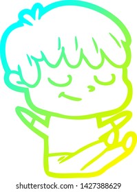 desenho de linha de gradiente frio de um menino feliz de desenho animado