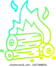cold gradient line drawing of a cartoon burning logs