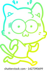 cold gradient line drawing of a cartoon surprised cat running