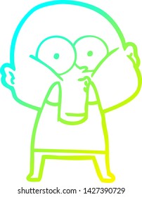 cold gradient line drawing of a cartoon bald man staring