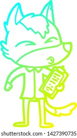 cold gradient line drawing of a cartoon office wolf whistling