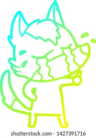 kalte Farbverlauf-Linienzeichnung eines Cartoon weinenden Wolfs
