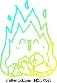 dibujo de línea de gradiente frío de una caricatura que quema carbón