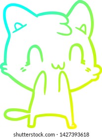 cold gradient line drawing of a cartoon happy cat