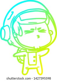 cold gradient line drawing of a cartoon stressed astronaut