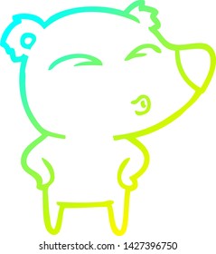 dibujo de una línea de degradado frío de un oso silbador de dibujos animados