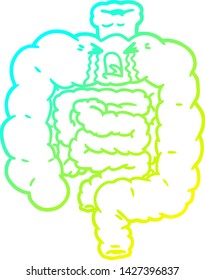 cold gradient line drawing of a cartoon intestines crying