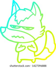 desenho de linha de gradiente frio de um desenho animado lobo irritado