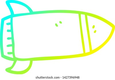 cold gradient line drawing of a cartoon red rocket