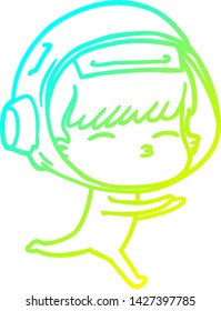 cold gradient line drawing of a cartoon curious astronaut