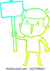 cold gradient line drawing of a cartoon excited man