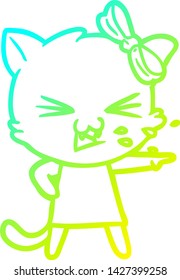 cold gradient line drawing of a cartoon cat