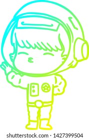 cold gradient line drawing of a cartoon curious astronaut