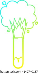 cold gradient line drawing of a cartoon exploding chemicals in test tube