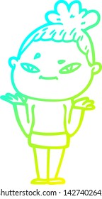cold gradient line drawing of a cartoon woman