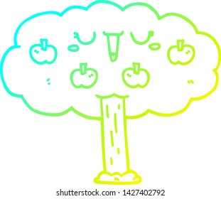 dibujo de línea de degradado frío de un árbol de manzanas de dibujos animados