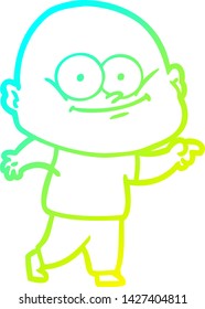 cold gradient line drawing of a cartoon bald man staring