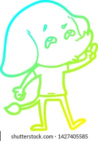 cold gradient line drawing of a cartoon elephant remembering