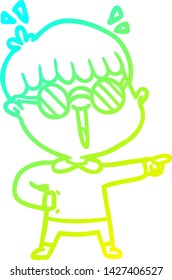cold gradient line drawing of a cartoon boy wearing spectacles