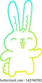 cold gradient line drawing of a cartoon happy rabbit