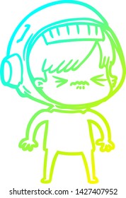 desenho de linha de gradiente frio de uma astronauta de desenho animado
