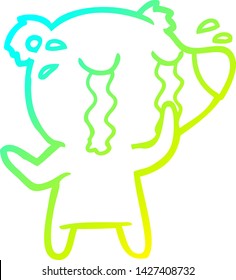 cold gradient line drawing of a cartoon crying polar bear
