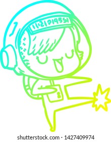 dibujo en línea de gradiente frío de una astronauta de dibujos animados