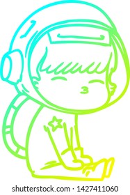 cold gradient line drawing of a cartoon curious astronaut