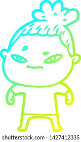 dibujo de línea de gradiente frío de una mujer caricaturista