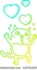 dibujo de una línea de degradado frío de un gato loco en el amor