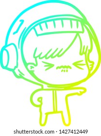 dibujo en línea de gradiente frío de una astronauta de dibujos animados