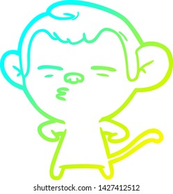 cold gradient line drawing of a cartoon suspicious monkey