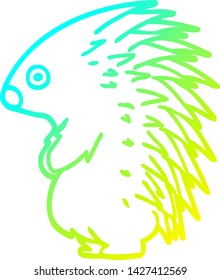 cold gradient line drawing of a cartoon spiky hedgehog
