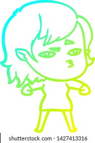 cold gradient line drawing of a cartoon vampire girl