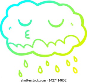 cold gradient line drawing of a cartoon rain cloud