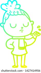 cold gradient line drawing of a cartoon calm woman