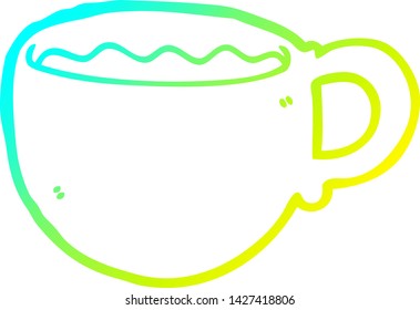 dibujo de línea de gradiente frío de una taza de café de dibujos animados