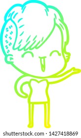 dibujo de una chica hipster feliz con gradiente frío