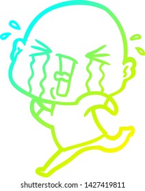 cold gradient line drawing of a cartoon crying bald man