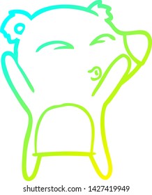 dibujo de una línea de degradado frío de un oso silbador de dibujos animados
